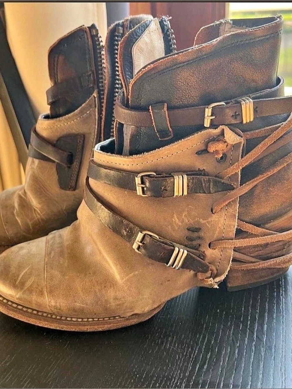Freebird by Steven Crue Leather Backlace Booties Grey Multi Size 8